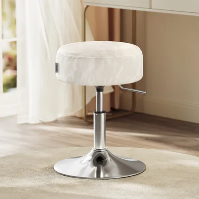 Produktbild von Schminkhocker, Schminkstuhl, Sitzhocker, höhenverstellbar, 360° drehbar, PU, dicke Polsterung, für Schlafzimmer, Küche, Esszimmer, cremeweiß