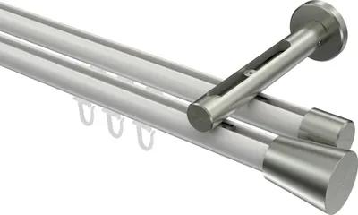 Produktbild von Interdeco Innenlaufstange / Gardinenstange mit Innenlauf Weiß / Edelstahl-Optik, Typ Siteno Sitra (Konus), 20 mm Ø 2-läufig, 540 cm