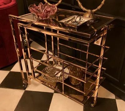 Produktbild von Casa Padrino Art Deco Bar Trolley Servierwagen Gold / Smoked Glass 77 x 42 x H. 77,5 cm - Hotel & Restaurant Möbel