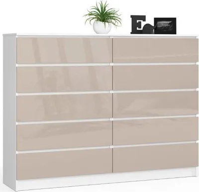 Produktbild von BDW, Kommode mit 10 Schubladen, 160×40×121 cm, K160, Weiß / Cappuccino Hochglanz