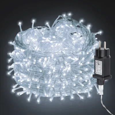 Obrázok produktu pre Vigevee svetelný reťaz, 20 metrov, 200 LED, studená biela, 8 režimov, IP44, 31 V, biela farba, vhodný na Vianoce a do záhrady