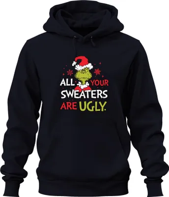 Produktbild von Grinch All Your Sweaters Are Ugly Weihnachten lustig Geschenk Uni Hoodie Kapuzenpullover, Navy, S