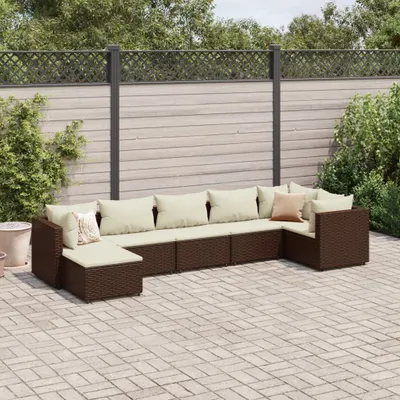 Produktbild von 7-tlg. Garten-Lounge-Set mit Kissen Braun Poly Rattan - Gartenmöbelgarnituren 3308225