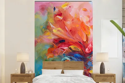 Produktbild von MuchoWow® Fototapete für Wohnzimmer oder Schlafzimmer Wandtapete Vinyl Motivtapete Ölgemälde - Kunst - Abstrakt - Farbenfroh - 170x260 cm - Wohnzimmertapete