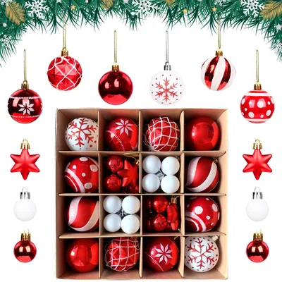 Weihnachtskugeln, Kunststoff, 42 Stück, rot/weiß, unzerbrechlich