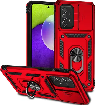 Image de Étui pour Samsung Galaxy A53 5G étui double couche avec couvercle coulissant pour appareil photo et anneau de support rouge