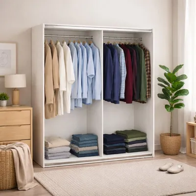Image de Hagupit - Grande Armoire, 179x220h cm Blanc, Porte-Manteaux