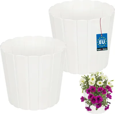 Image de KOTARBAU® Set de 2 pots de fleurs Pot de plantes ⌀ 24 cm H : 22 cm Blanc Plastique Pot de plantes pour plantes d'intérieur Pots de fleurs Grand extérieur Cache-pot Balcon Décoratif