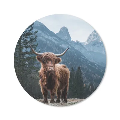 Produktbild von MuchoWow® Mauspad Mousepad Schottische Highlander - Berg - Landschaft - Bäume - Kuh - Natur 20x20 cm - Mousepads - Maus Mat - Pad - Mausunterlage - Schreibtischmatte
