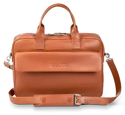 Immagine prodotto di Negotia Orden: Borsa in vera pelle per laptop da 15,6 pollici, color cognac. Borsa da lavoro con scomparto imbottito, da portare a spalla o a mano