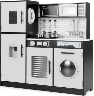 Immagine prodotto di Cucina per bambini COSTWAY con luci e suoni, cucina giocattolo in legno con accessori da cucina per bambini a partire da 3 anni Nero