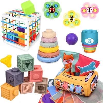 Zdjęcie produktu dla Zabawki Montessori dla dzieci w wieku 6-12 miesięcy - Zabawki dla niemowląt w wieku 6-12 miesięcy - Zabawka do układania w stos - Klocki - Pudełko na chusteczki