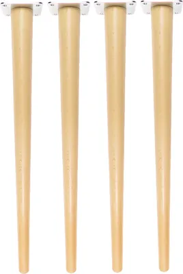 Four wooden table legs are shown standing upright against a white background.