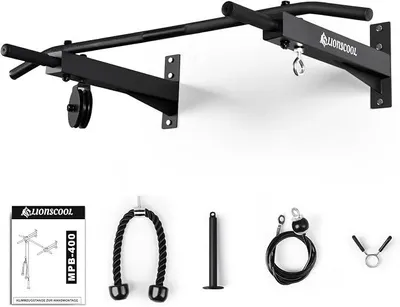 Produktbild von Klimmzugstange Wand mit Seilzug-System, Mehrgriff-Klimmzugstange mit Kabelzug, Pull Up Bar mit Kabelzug-System, ideal für das Heim-Fitnessstudio