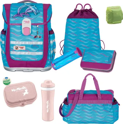 Produktbild von McNeill Schulranzen Mädchen 1. Klasse 9-tlg. Set Ergo Complete FINNY Delfine mit Sporttasche