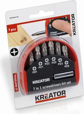 Productafbeelding van Kreator Bitset, 7-delig, bits, PZ, bitbox, mini-schroevendraaierset, Pozidrive, staal