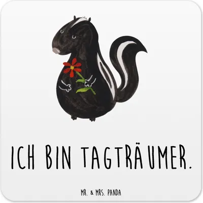 Produktbild von Mr. & Mrs. Panda Tassenuntersetzer Stinktier Blume 10er Set - Weiß - Geschenk, Untersetzer für Gläser, Tischuntersetzer, Coaster, Tassen, Raubtier, Dreams, Skunk, Träume