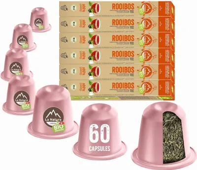 Produktbild von Rooibos Tee - 60 Teekapseln | La Natura Lifestyle Organic 120g| biobasiert | Nespresso®*³ kompatible