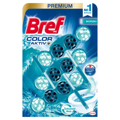 Zdjęcie produktu dla Zawieszka do WC Bref 3x50g zapach morski ochrona przed kamieniem
