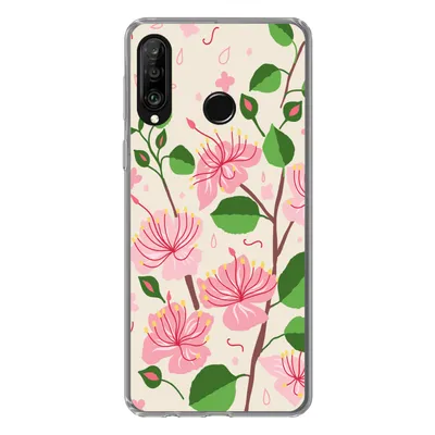 Produktbild von MuchoWow® Handyhülle Schutzhülle Hülle für Huawei P30 Lite Blume - Rosa - Blatt - Muster Silikon Softcase Handy Hülle - Handyhülle