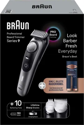 Zdjęcie produktu dla Braun BeardTrimmer BT9420+KCG maszynka do strzyżenia 298407 akumulator bw/gr 6 nasadek (298407)