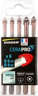 Immagine prodotto di Set di 5 punte per piastrelle 3 punte Ø6mm e 2 punte Ø8mm - CERAPRO - DIAGER - 4130A