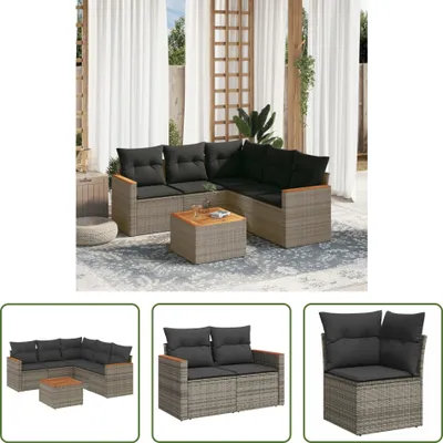 Produktbild von The Living Store 6-tlg. Garten-Sofagarnitur mit Kissen Grau Poly Rattan