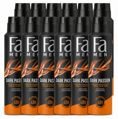 Image de 12 sprays déodorants Fa Men, parfum Dark Passion, 150 ml - Pack économique - 12 pièces