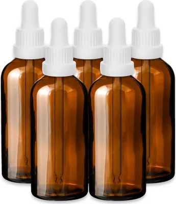 Produktbild von 5x Glasflasche braun 100 ml mit weißer Glaspipette Tropfflasche 18 mm