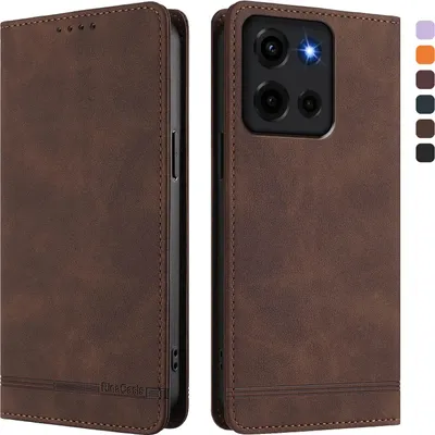 Image de Etui pour Motorola Moto G 5G 2025, étui rétro en cuirPolyuréthaneavec support et fentes pour cartes de crédit Marron