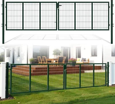 Produktbild von Izrielar Doppelflügeltor Einfahrtstor Gartentor Tore Hoftor verzinkt 350cm x 100cm Doppelflügel - inkl. Schloss, Schlüsseln Gartenpforte Zauntor Grün