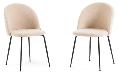 Immagine prodotto di Set di 2 sedie da pranzo in tessuto teddy, imbottite con gambe in metallo, sedie moderne per cucina, sala da pranzo, bar e ristoranti SARA - crema / grigio scuro