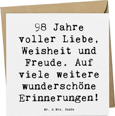 Produktbild von Mr. & Mrs. Panda Grußkarte Spruch 98. Geburtstag Freude - Weiß - Geschenk, feiern, Geburtstagsgeschenk, Happy Birthday, Klappkarte, doppelkarte, kostbare Momente, Alter