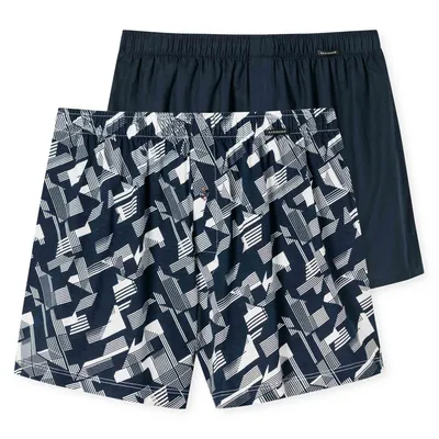 Produktbild von SCHIESSER Herren Web-Boxershorts, 2er Pack - Shorts, We, Bauwolle, Muster Dunkelblau/Weiß/Schwarz 3XL