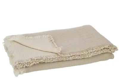 Produktbild von Unyqoos® Plaid Kuscheldecke aus Baumwolle (Mousseline), dunkelbeige, 130 x 180 cm, mit Fransen – weich & dekorativ für Sofa und Bett
