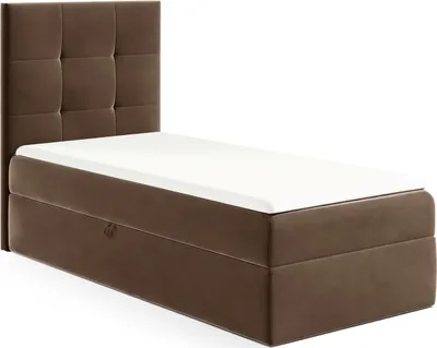 Produktbild von MEBLINI Kinderbett mit Bettkasten - Gepolstert Einzelbett mit Matratze - Polsterbett mit Stauraum - Bett mit Kopfteil - Stauraumbett - MINO 2 - 80x200 Links - H3/Braun Samt