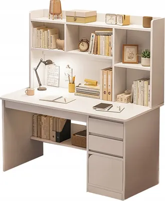 Produktbild von Rebiko Computer-Schreibtisch, Schreibtisch mit Regalen, weißer Jugendschreibtisch
