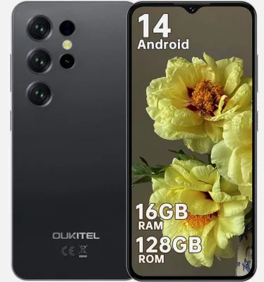 Imagen del producto de OUKITEL C2: Pantalla de 6.52", 128GB de almacenamiento interno, 16GB de RAM, batería de 5000mAh, procesador Octa Core, cámara de 13MP, Wi-Fi 5G, Android 14, color negro