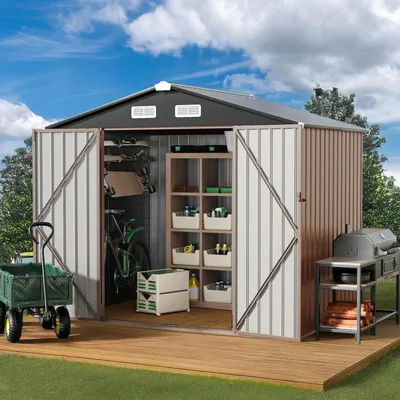 Productafbeelding van Tuinhuis van metaal, 236 x 171 x 197 cm, met ventilatie en afsluitbare deuren, weerbestendig