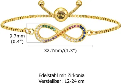 Produktbild von Infinity Armband: Unendlich Armkette Edelstahl Gold