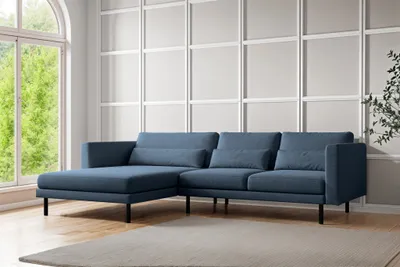 Produktbild von Ecksofa Designersofa AGADA in Stoff Verita Marineblau Ottomane Links