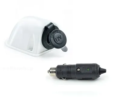 Produktbild von Set aus Aufbausteckdose Zigarettenanzünder weiß + Stecker wasserdicht