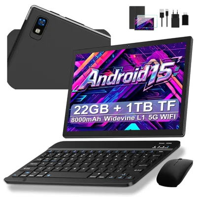 Produktbild von Tablet 10 Zoll Android 15 mit 22GB+128GB 1TB TF Widevine L1 Schwarz