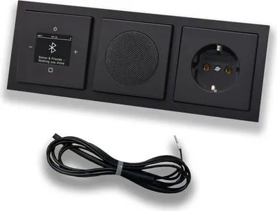 Produktbild von Busch Jäger DAB+ Unterputz Bluetooth Radio 8217U-101 Future SCHWARZ MATT, Set mit Lautsprecher, Abdeckungen, Steckdose mit Kinderschutz, Rahmen + 0,9 m EBROM Wurfantenne zur Empfangsoptimierung 8217U