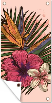 Produktbild von MuchoWow® 30x60 cm Outdoor-Poster Gartendeko Sichtschutz Garten Poster für den Garten  Blumen - Tropisch - Rosa