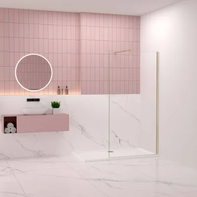 Produktbild von AICA Walk in Dusche 60 x 200cm Duschwand 8mm ESG NANO glas Duschabtrennung Duschtrennwand mit Gold Einstellbare stabilisator GT123
