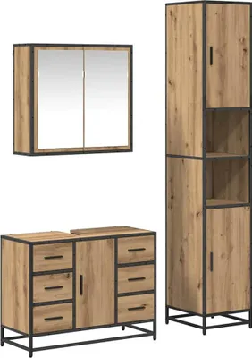 Obrázek produktu pro Sada koupelnového nábytku 3 pcs Artisanový dub kompozitní dřevo