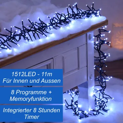 Produktbild von 1512 LED Clusterlichterkette 11m kaltweiss mit Timer und Beleuchtungsprogrammen