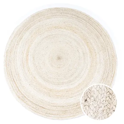 Produktbild von Teppich Rund Wohnzimmer Jute Boho Ethno Muster Modern Handgefertigt Naturteppich Grösse 200 cm Rund