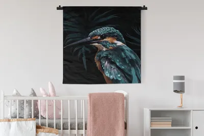 Produktbild von MuchoWow® Wandteppich Wandbehang Eisvogel - Vogel - Grün 90x90 cm Tapisserie Dekoration Wandtuch - Wandaufhänger